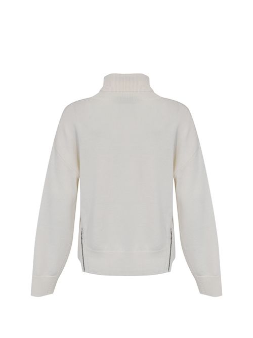 Dolcevita in lana merinos con ricami a contrasto Alpha studio | AD-4092G2003